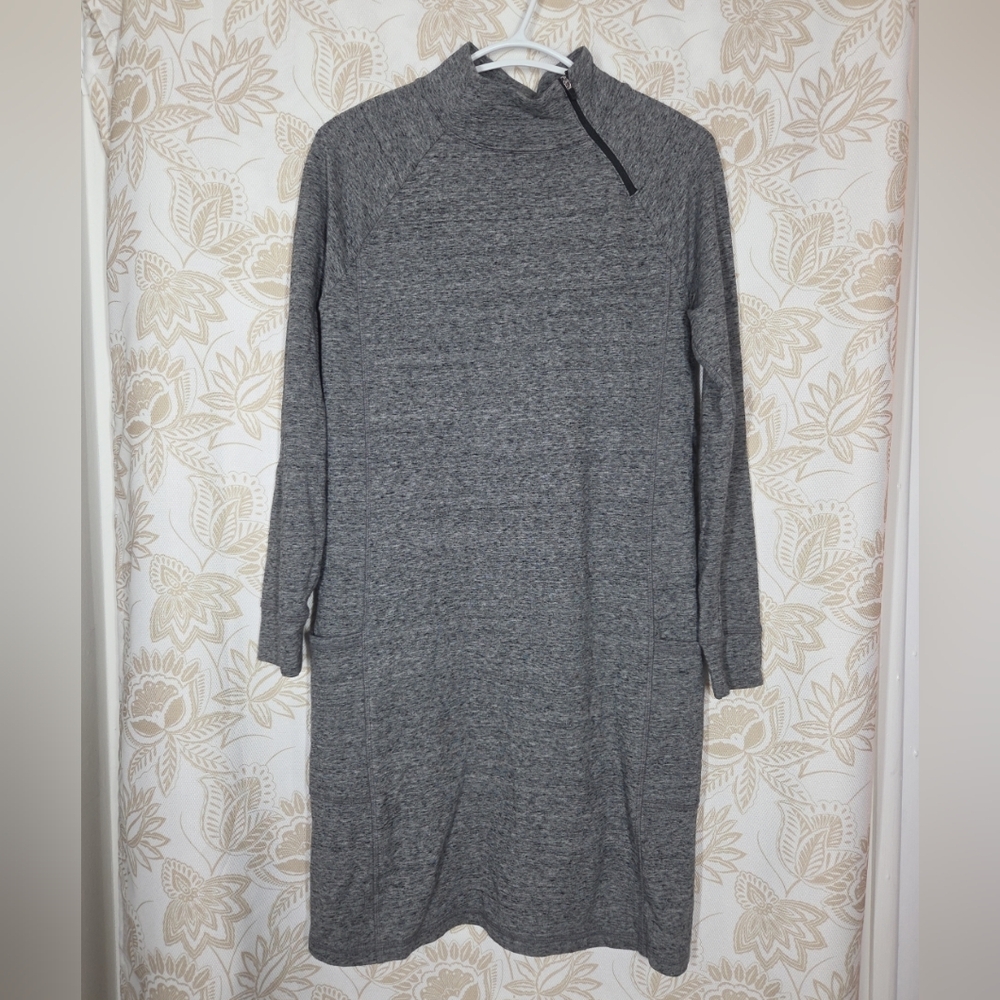 T By Talbots Long Sleeve Zip Mock Neck Dress Pockets Pima Cotton UPF50 XS COZY